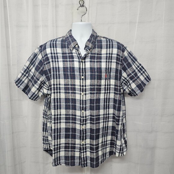 Ralph Lauren Bleeding Madras Blue Plaid Madras Short Sleeve Button Shirt XXL - Picture 1 of 16